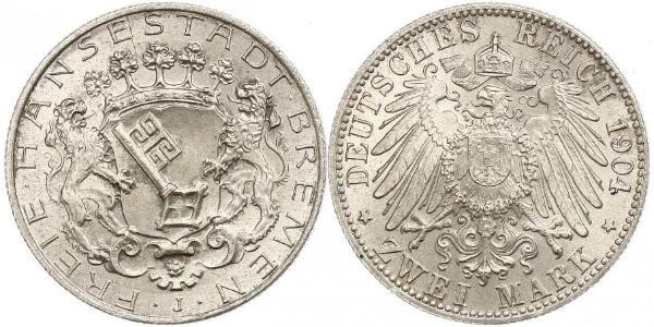 2 Mark Freie Hansestadt Bremen Silber 