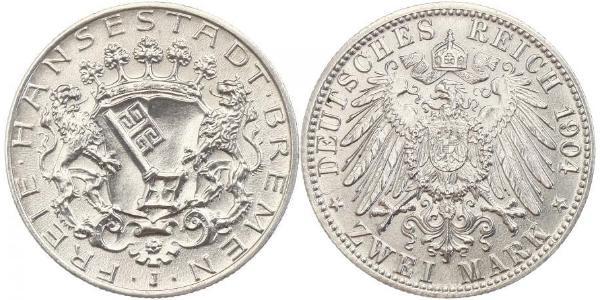 2 Mark Freie Hansestadt Bremen Silber 