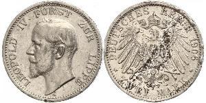 2 Mark Fürstentum Lippe (1123 - 1918) Silber Leopold IV. (Lippe)