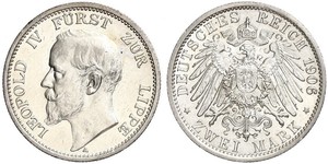 2 Mark Fürstentum Lippe (1123 - 1918) Silber Leopold IV. (Lippe)