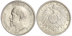 2 Mark Fürstentum Lippe (1123 - 1918) Silber Leopold IV. (Lippe)