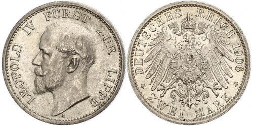 2 Mark Fürstentum Lippe (1123 - 1918) Silber Leopold IV. (Lippe)