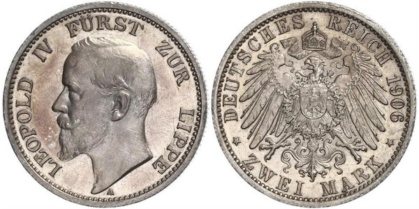 2 Mark Fürstentum Lippe (1123 - 1918) Silber Leopold IV. (Lippe)