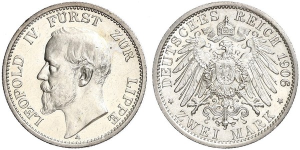 2 Mark Fürstentum Lippe (1123 - 1918) Silber Leopold IV. (Lippe)