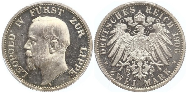 2 Mark Fürstentum Lippe (1123 - 1918) Silber Leopold IV. (Lippe)