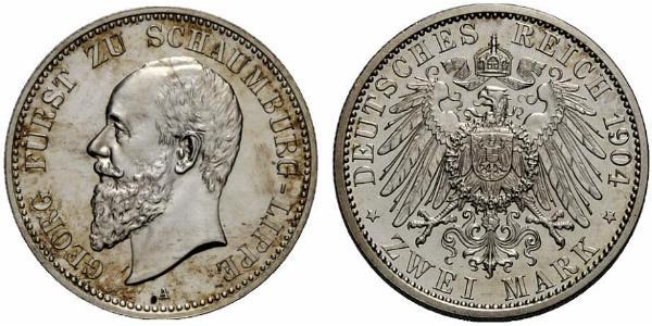 2 Mark Fürstentum Lippe (1123 - 1918) Silber Georg (Schaumburg-Lippe)