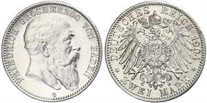 2 Mark Grand Duchy of Baden (1806-1918) Silber Friedrich I. (Baden, Großherzog) (1826 - 1907)