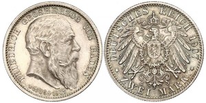 2 Mark Grand Duchy of Baden (1806-1918) Silber Friedrich I. (Baden, Großherzog) (1826 - 1907)