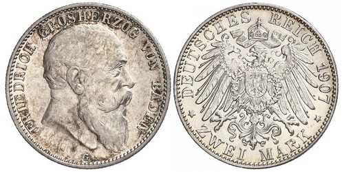 2 Mark Grand Duchy of Baden (1806-1918) Silber Friedrich I. (Baden, Großherzog) (1826 - 1907)