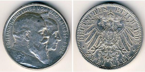2 Mark Grand Duchy of Baden (1806-1918) Silber Friedrich I. (Baden, Großherzog) (1826 - 1907)