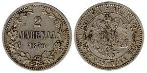 2 Mark Großfürstentum Finnland (1809 - 1917) Silber Alejandro III (1845 -1894)