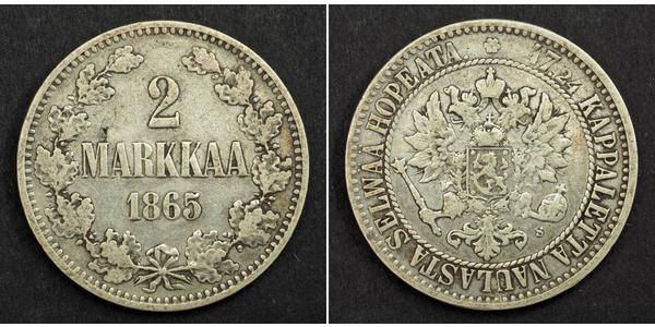 2 Mark Großfürstentum Finnland (1809 - 1917) Silber Alejandro III (1845 -1894)