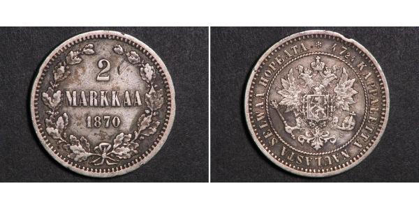 2 Mark Großfürstentum Finnland (1809 - 1917) Silber Alejandro III (1845 -1894)