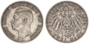 2 Mark Großherzogtum Hessen (1806 - 1918) Silber Ernst Ludwig (Hessen-Darmstadt, Großherzog) (1868 - 1937)