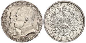 2 Mark Großherzogtum Hessen (1806 - 1918) Silber Ernst Ludwig (Hessen-Darmstadt, Großherzog) (1868 - 1937)