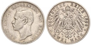 2 Mark Großherzogtum Hessen (1806 - 1918) Silber Ernst Ludwig (Hessen-Darmstadt, Großherzog) (1868 - 1937)