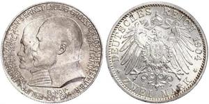 2 Mark Großherzogtum Hessen (1806 - 1918) Silber Ernst Ludwig (Hessen-Darmstadt, Großherzog) (1868 - 1937)