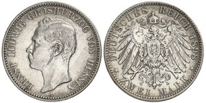 2 Mark Großherzogtum Hessen (1806 - 1918) Silber Ernst Ludwig (Hessen-Darmstadt, Großherzog) (1868 - 1937)