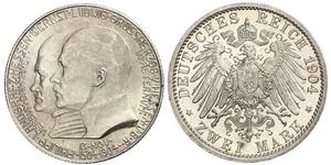 2 Mark Großherzogtum Hessen (1806 - 1918) Silber Ernst Ludwig (Hessen-Darmstadt, Großherzog) (1868 - 1937)