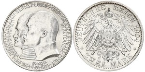 2 Mark Großherzogtum Hessen (1806 - 1918) Silber Ernst Ludwig (Hessen-Darmstadt, Großherzog) (1868 - 1937)