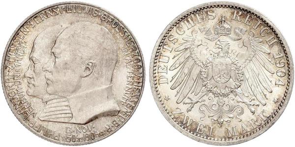 2 Mark Großherzogtum Hessen (1806 - 1918) Silber Ernst Ludwig (Hessen-Darmstadt, Großherzog) (1868 - 1937)