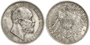 2 Mark Großherzogtum Oldenburg (1814 - 1918) Silber Peter II. (Oldenburg) (1827 - 1900)