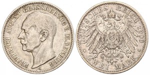 2 Mark Großherzogtum Oldenburg (1814 - 1918) Silber Friedrich August III. (Sachsen) (1865-1932)