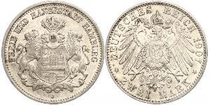 2 Mark Hamburg / Deutschland Silber 