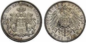 2 Mark Hamburg / Deutschland Silber 
