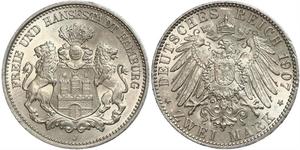 2 Mark Hamburg / Deutschland Silber 