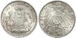 2 Mark Hamburg / Deutschland Silber 
