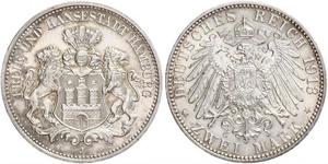 2 Mark Hamburg / Deutschland Silber 