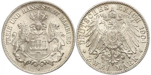 2 Mark Hamburg / Deutschland Silber 
