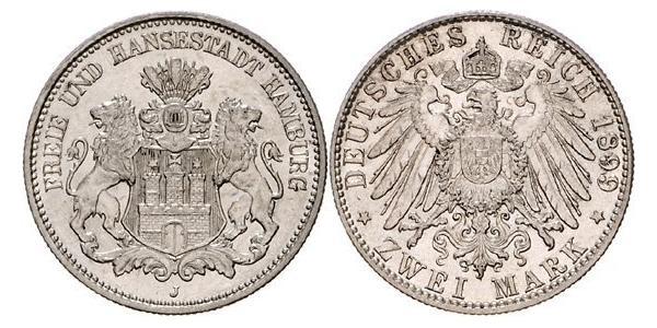 2 Mark Hamburg / Deutschland Silber 