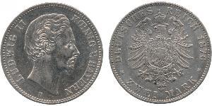 2 Mark Königreich Bayern (1806 - 1918) Silber Ludwig II. (Bayern)(1845 – 1886)