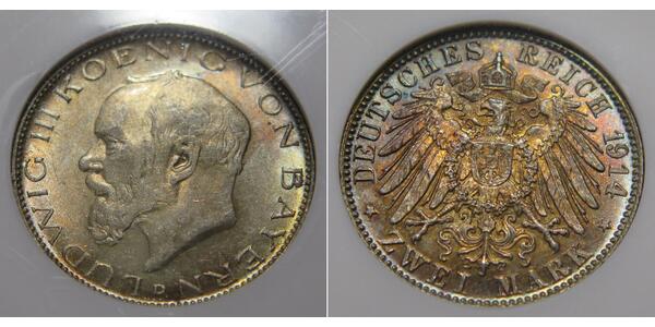 2 Mark Königreich Bayern (1806 - 1918) Silber Ludwig III. (Bayern) (1845 – 1921)