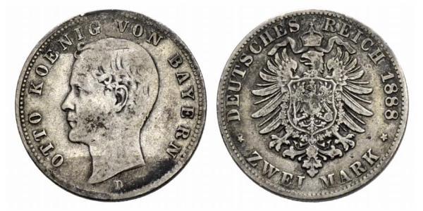 2 Mark Königreich Bayern (1806 - 1918) Silber Otto (Bayern)(1848 – 1916)