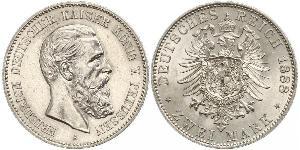 2 Mark Königreich Preußen (1701-1918) Silber Friedrich III. (Deutsches Reich) (1831-1888)