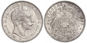 2 Mark Königreich Preußen (1701-1918) Silber Wilhelm II, German Emperor (1859-1941)