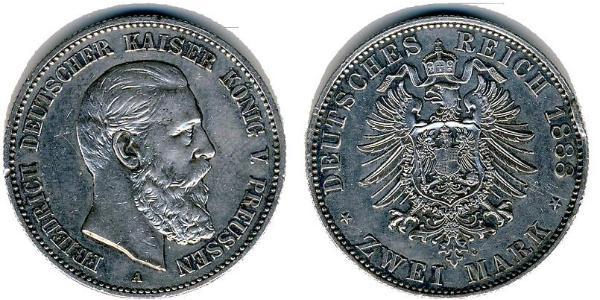 2 Mark Königreich Preußen (1701-1918) Silber Friedrich III. (Deutsches Reich) (1831-1888)