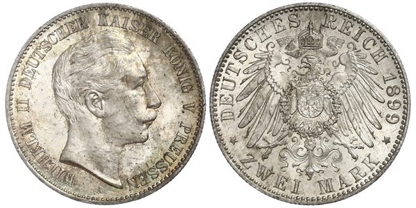 2 Mark Königreich Preußen (1701-1918) Silber Wilhelm II, German Emperor (1859-1941)