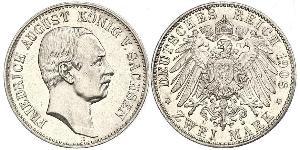 2 Mark Königreich Sachsen (1806 - 1918) Silber Friedrich August III. (Sachsen) (1865-1932)