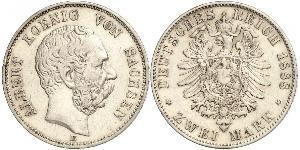 2 Mark Königreich Sachsen (1806 - 1918) Silber Albert (Sachsen)