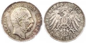 2 Mark Königreich Sachsen (1806 - 1918) Silber Albert (Sachsen)