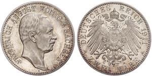 2 Mark Königreich Sachsen (1806 - 1918) Silber Friedrich August III. (Sachsen) (1865-1932)