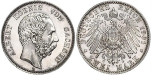 2 Mark Königreich Sachsen (1806 - 1918) Silber Albert (Sachsen)