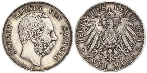 2 Mark Königreich Sachsen (1806 - 1918) Silber Albert (Sachsen)