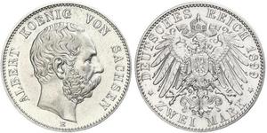 2 Mark Königreich Sachsen (1806 - 1918) Silber Albert (Sachsen)