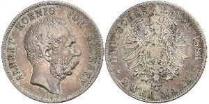 2 Mark Königreich Sachsen (1806 - 1918) Silber Albert (Sachsen)