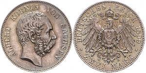 2 Mark Königreich Sachsen (1806 - 1918) Silber Albert (Sachsen)